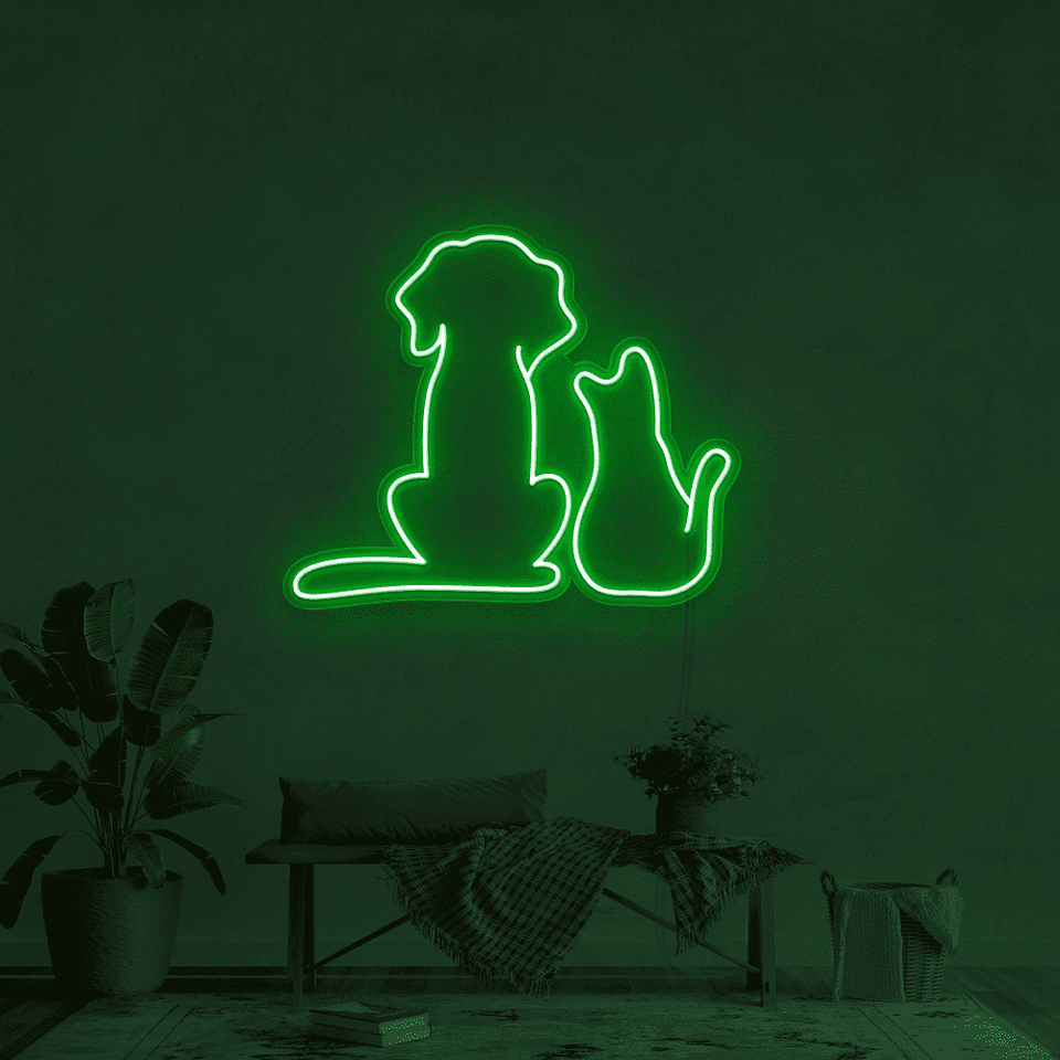 CAT AND DOG DEEP GREEN COLOR LED NEON SIGN