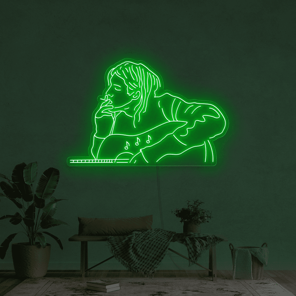 Guitar Player LED Neon Sign in Deep Green Color  - made by neonmarvels.com