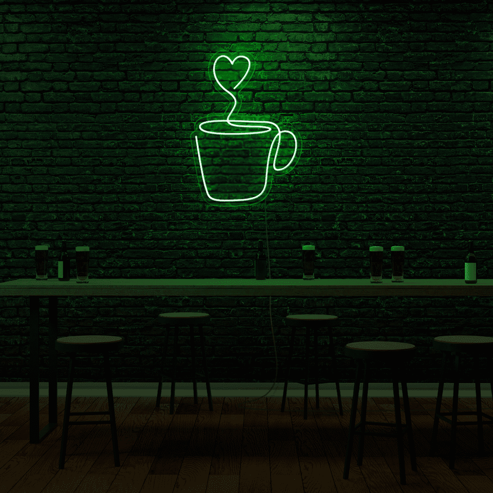 Heart Shaped Cup LED Neon Sign in Deep Green Color - By Neonmarvels