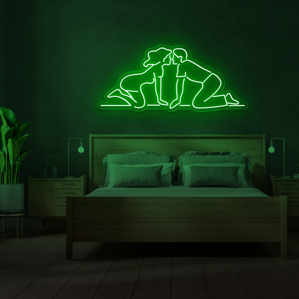 MAN AND WOMAN KISSING DEEP GREEN COLOR LED NEON SIGN