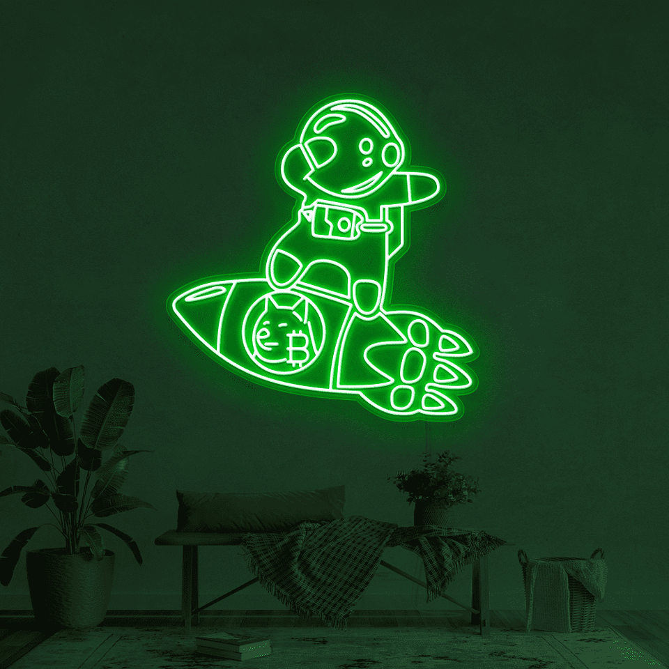 DOGECOIN BABY ASTRONAUT GREEN COLOR LED NEON SIGN