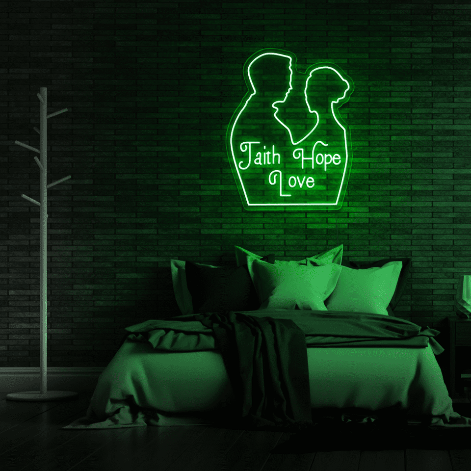 Love Faith Hope LED Neon Sign in Deep Green Color by Neonmarvels.com