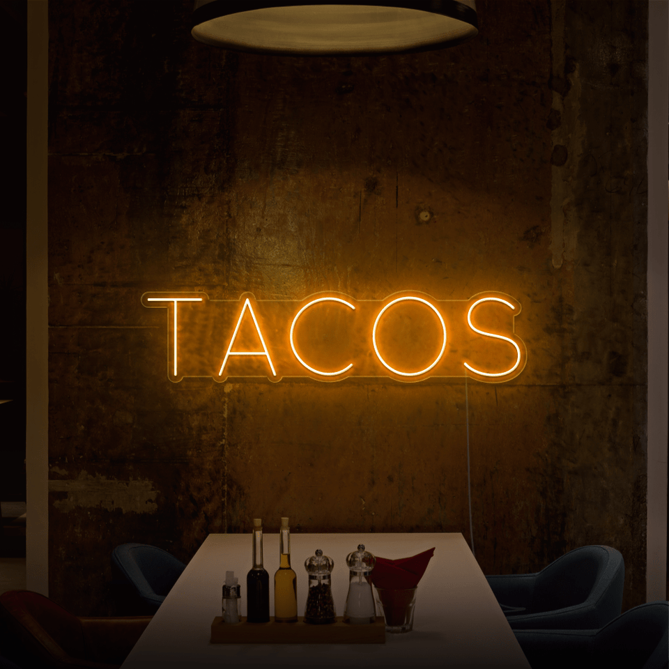 TACOS LED NEON SIGN IN GOLDEN YELLOW BY NEON MARVELS