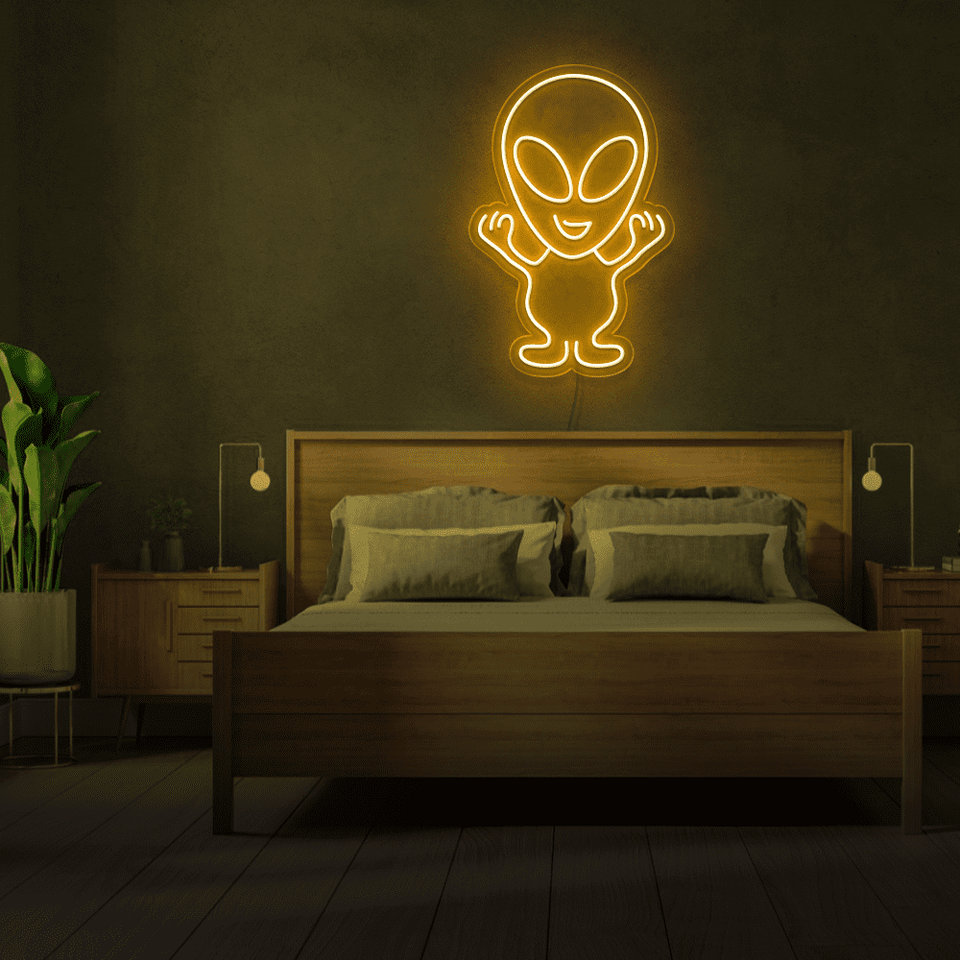 ALIEN LED Neon sign in golden yellow color designed by Neon Marvels