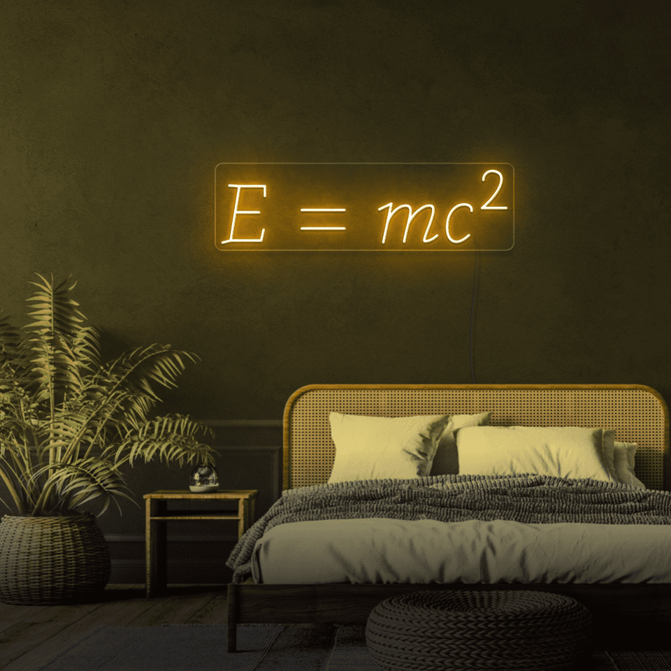 Einstein equation as LED neon sign in golden yellow color made by neonmarvels.com
