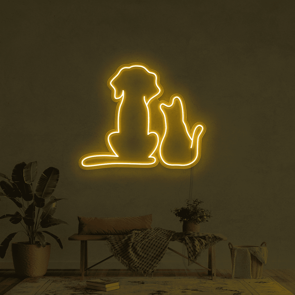 CAT AND DOG GOLDEN YELLOW COLOR LED NEON SIGN