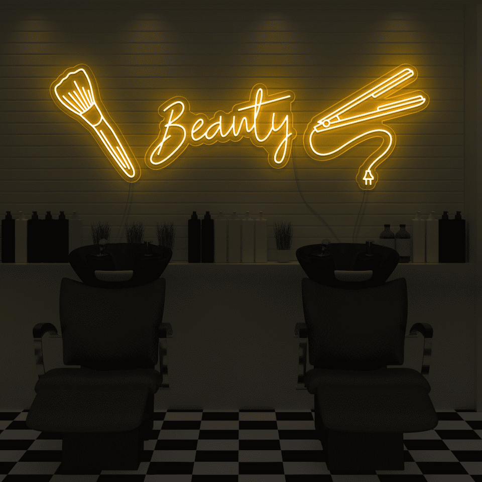 Beauty Salon LED neon sign in golden yellow color - by Neonmarvels.com