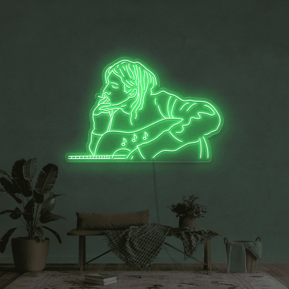 Guitar Player LED Neon Sign in Green Color - made by neonmarvels.com