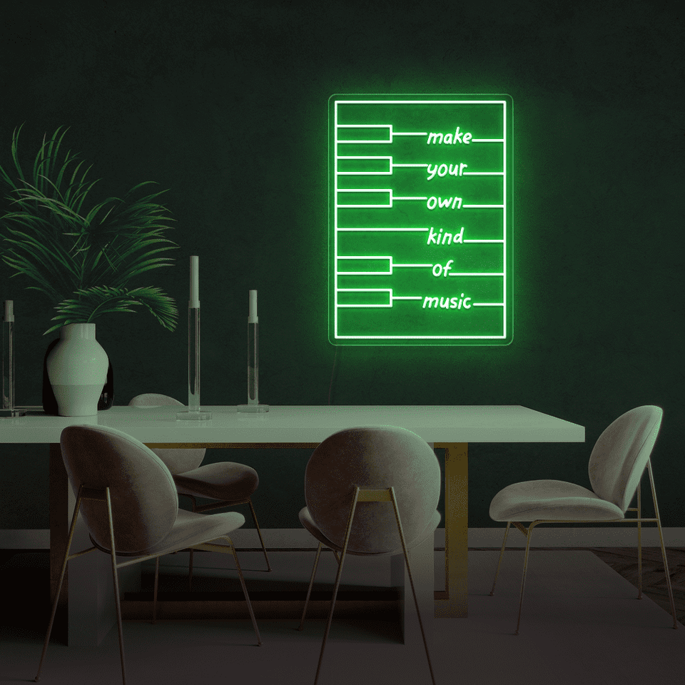 Make your own kind of music LED neon sign in green color designed by neon marvels