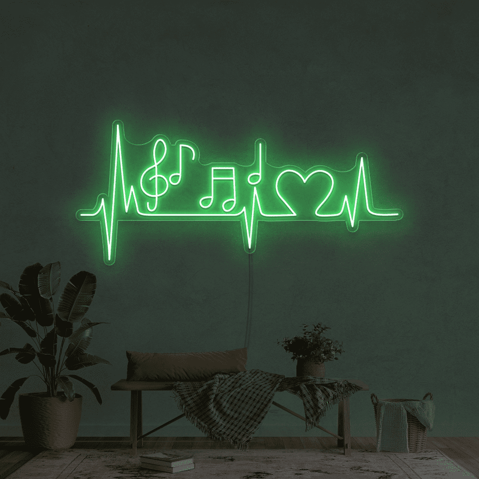 Music pulse LED Neon sign in green color designed by neonmarvels.com
