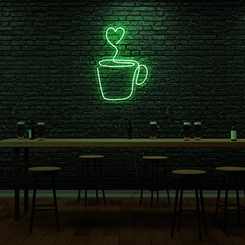 Heart Shaped Cup LED Neon Sign Green Color - By Neonmarvels