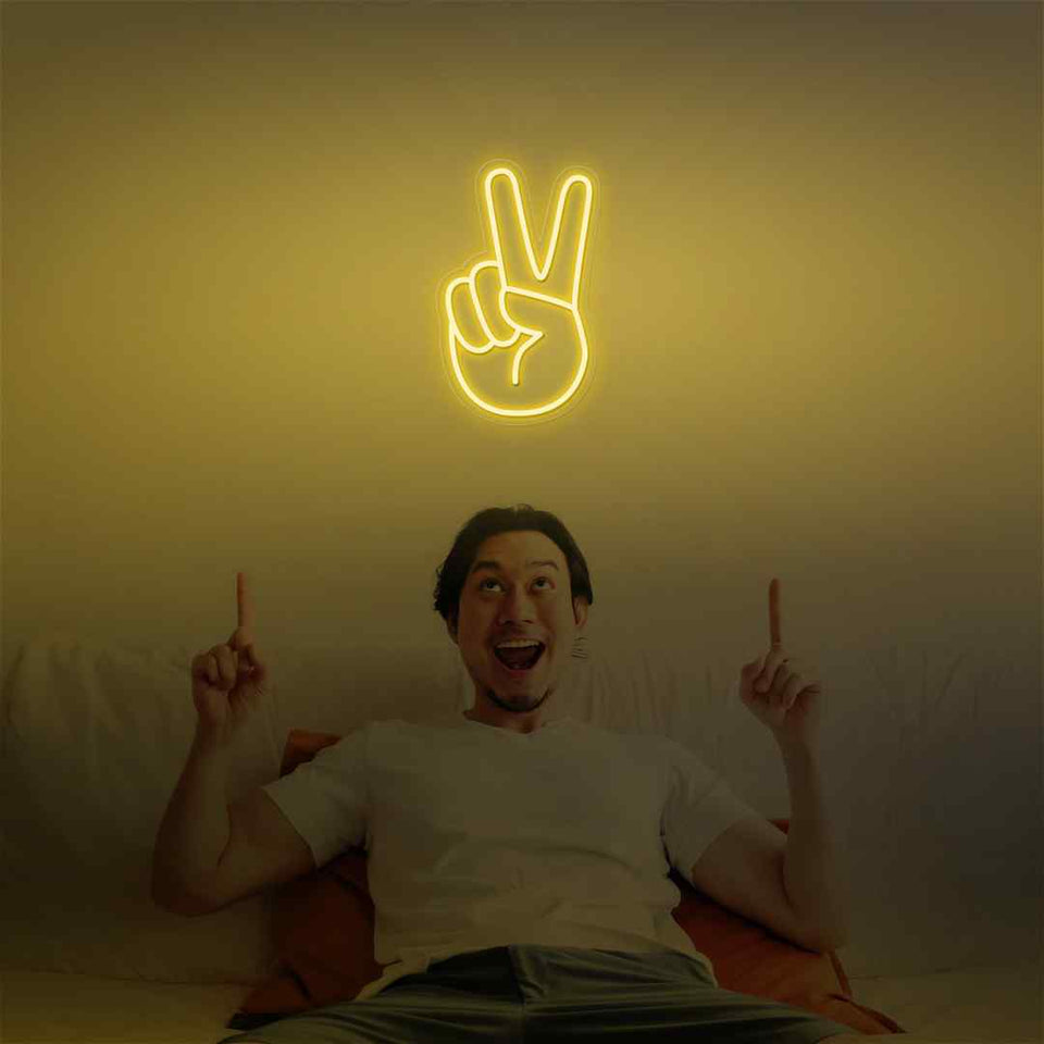 Hand peace emoji neon sign