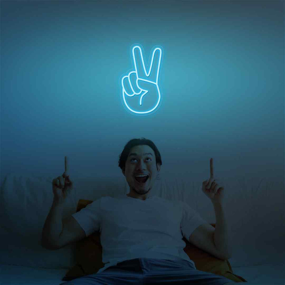 Hand peace emoji neon sign