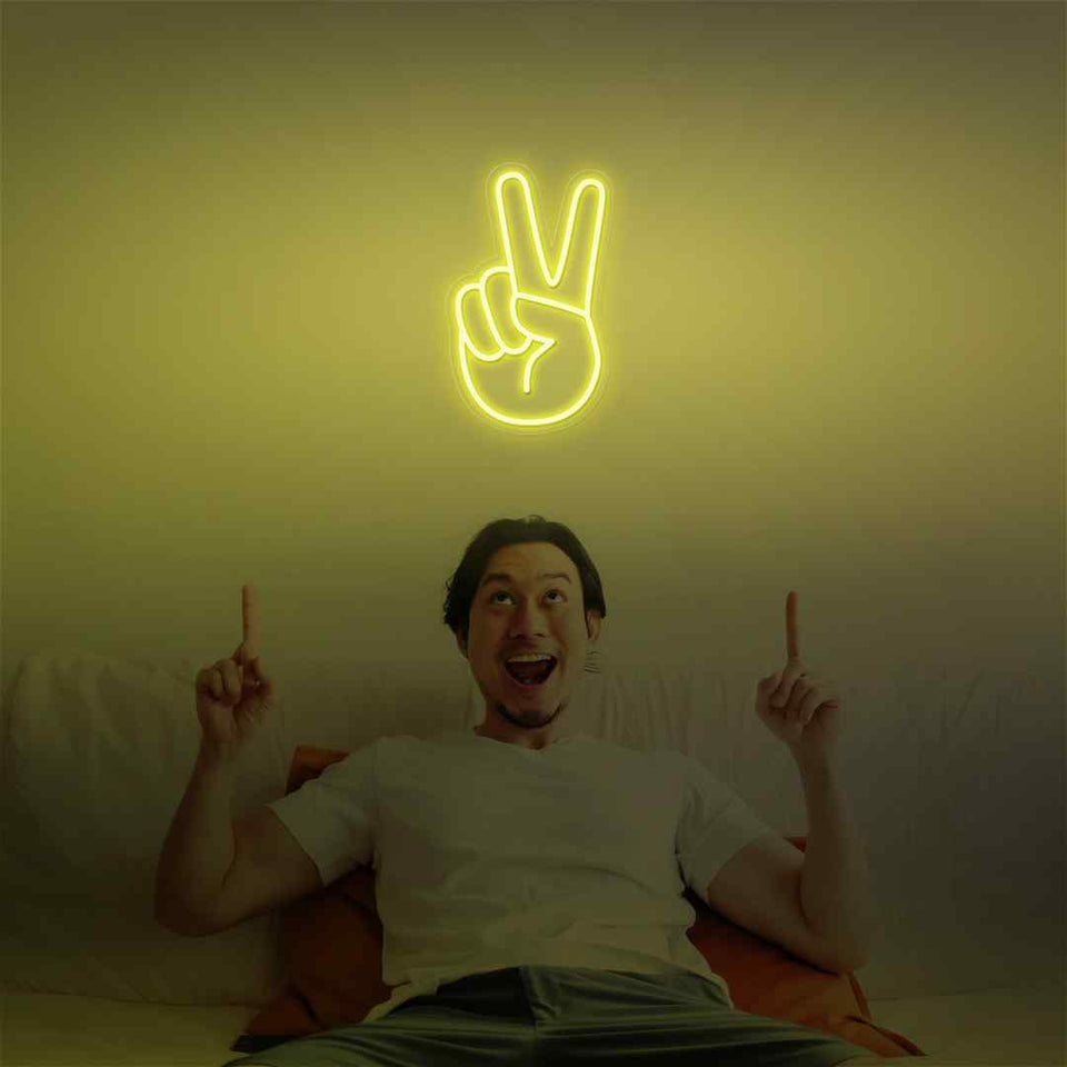 Hand peace emoji neon sign