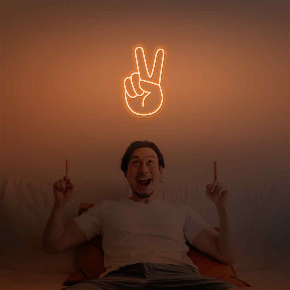 Hand peace emoji neon sign