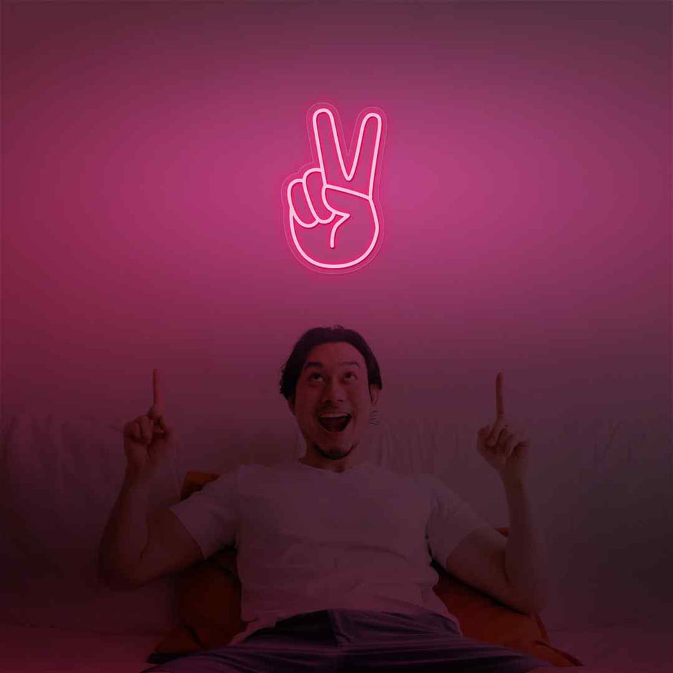 Hand peace emoji neon sign
