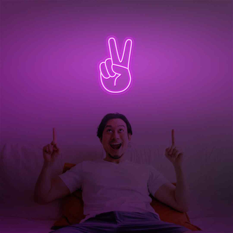 Hand peace emoji neon sign