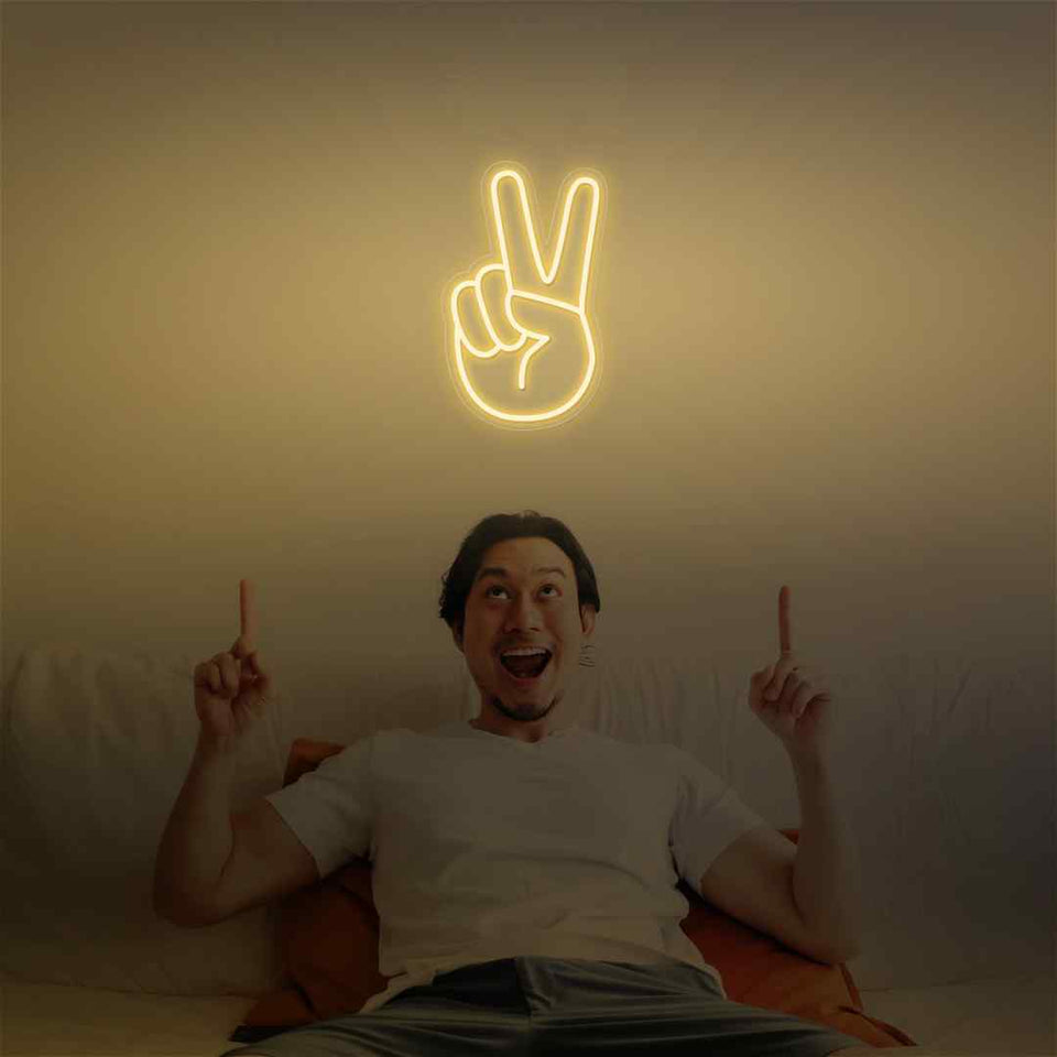 Hand peace emoji neon sign