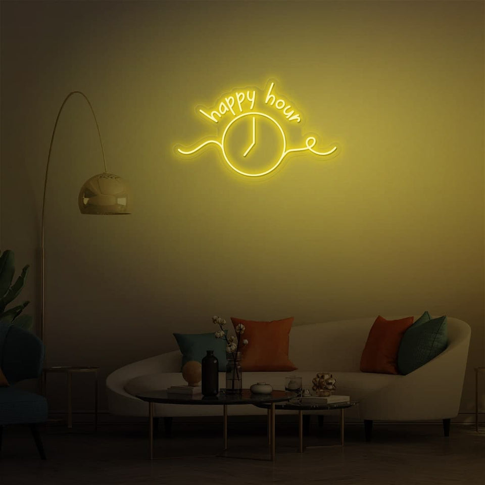 HAPPY HOUR GOLDEN YELLOW COLOR NEON SIGN