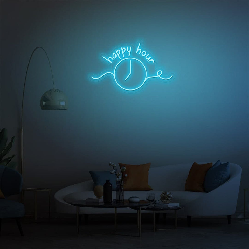 HAPPY HOUR ICE BLUE COLOR NEON SIGN