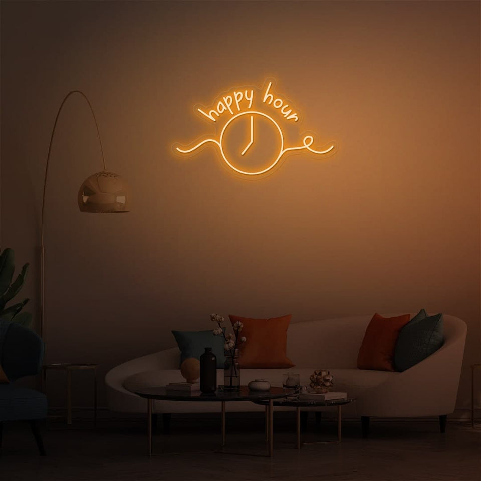 HAPPY HOUR ORANGE COLOR NEON SIGN