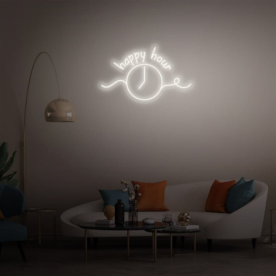 HAPPY HOUR WHITE COLOR NEON SIGN