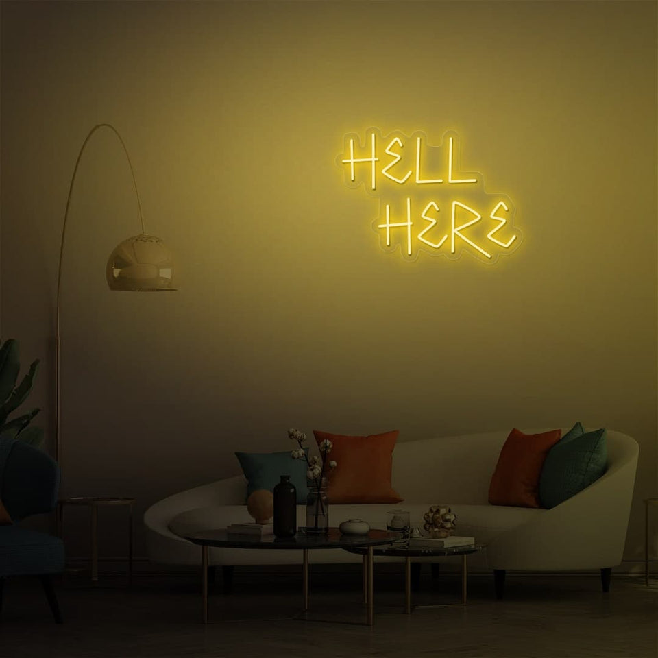 HELL HERE GOLDEN YELLOW COLOR NEON SIGN