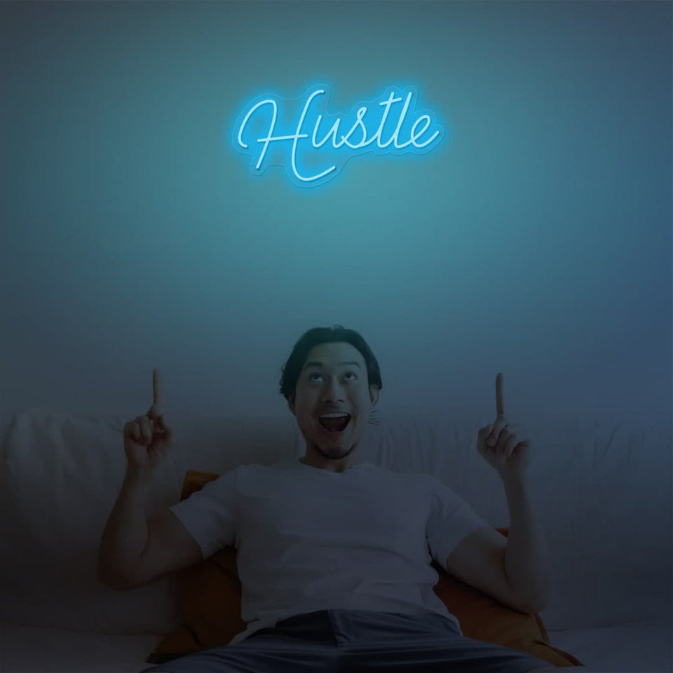 HUSTLE ICE BLUE COLOR NEON SIGN