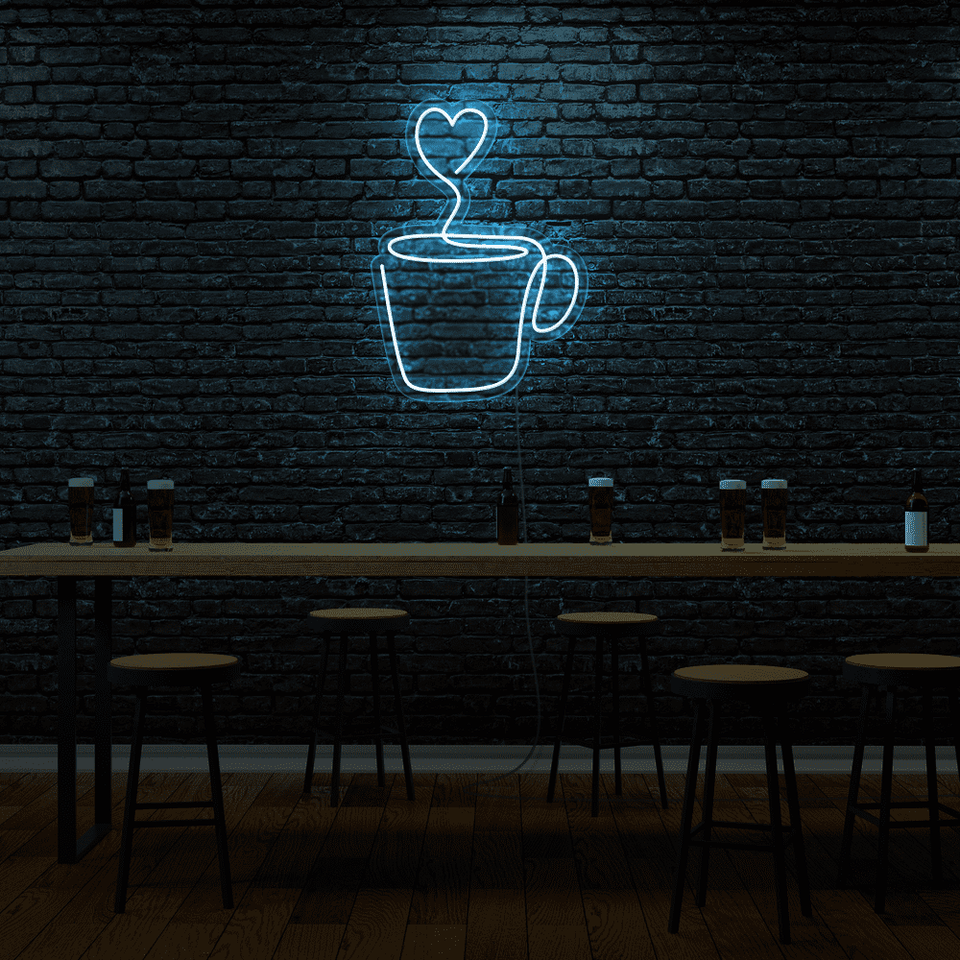 Heart Shaped Cup LED Neon Sign in ice blue Color - By Neonmarvels