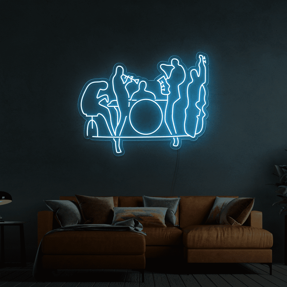 Music Band as an LED Neon sign in ice blue color - Made by Neon Marvels