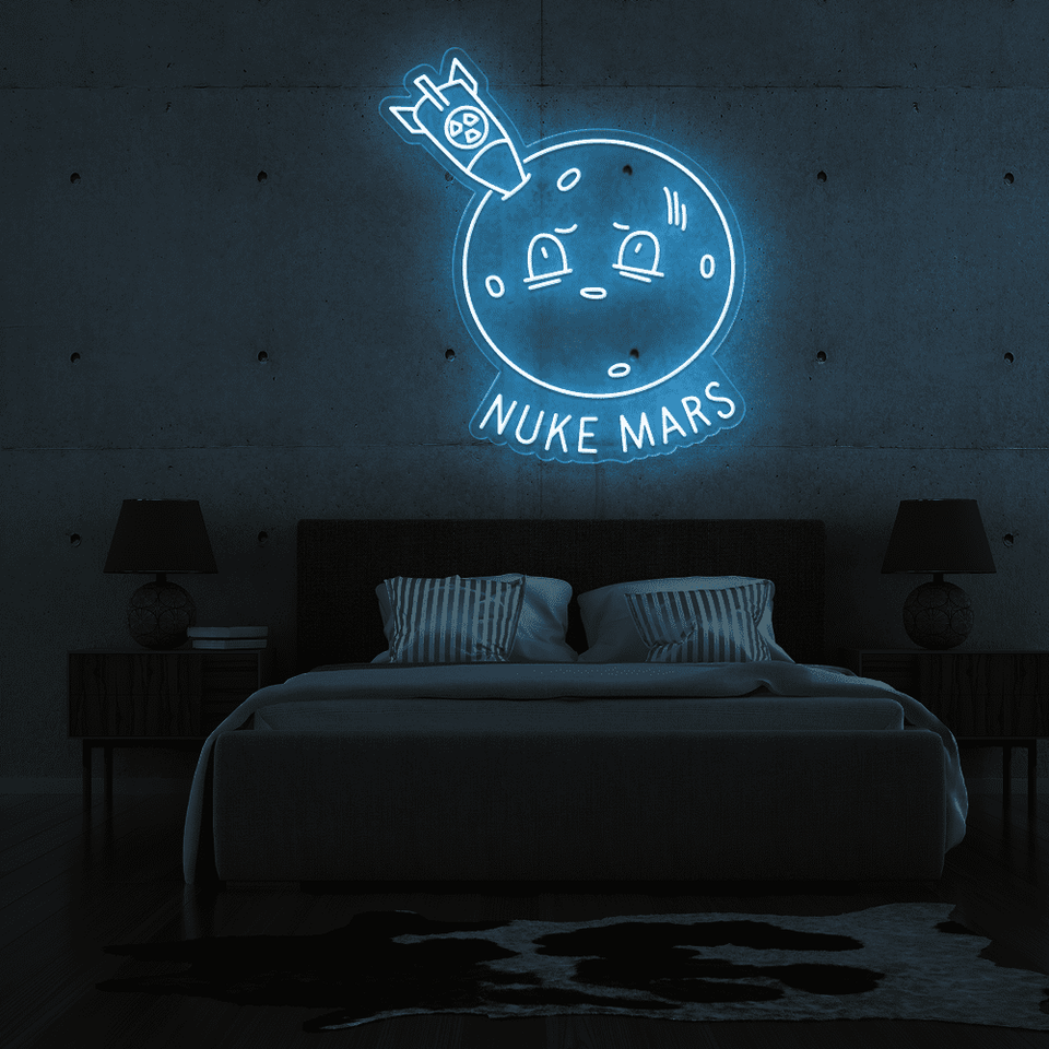 Nuke Mars caption as LED Neon Sign in Ice Blue Color - made by neonmarvels.com