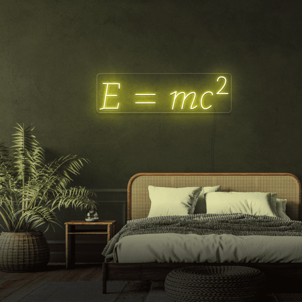 Einstein equation as LED neon sign in lemon yellow color made by neonmarvels.com