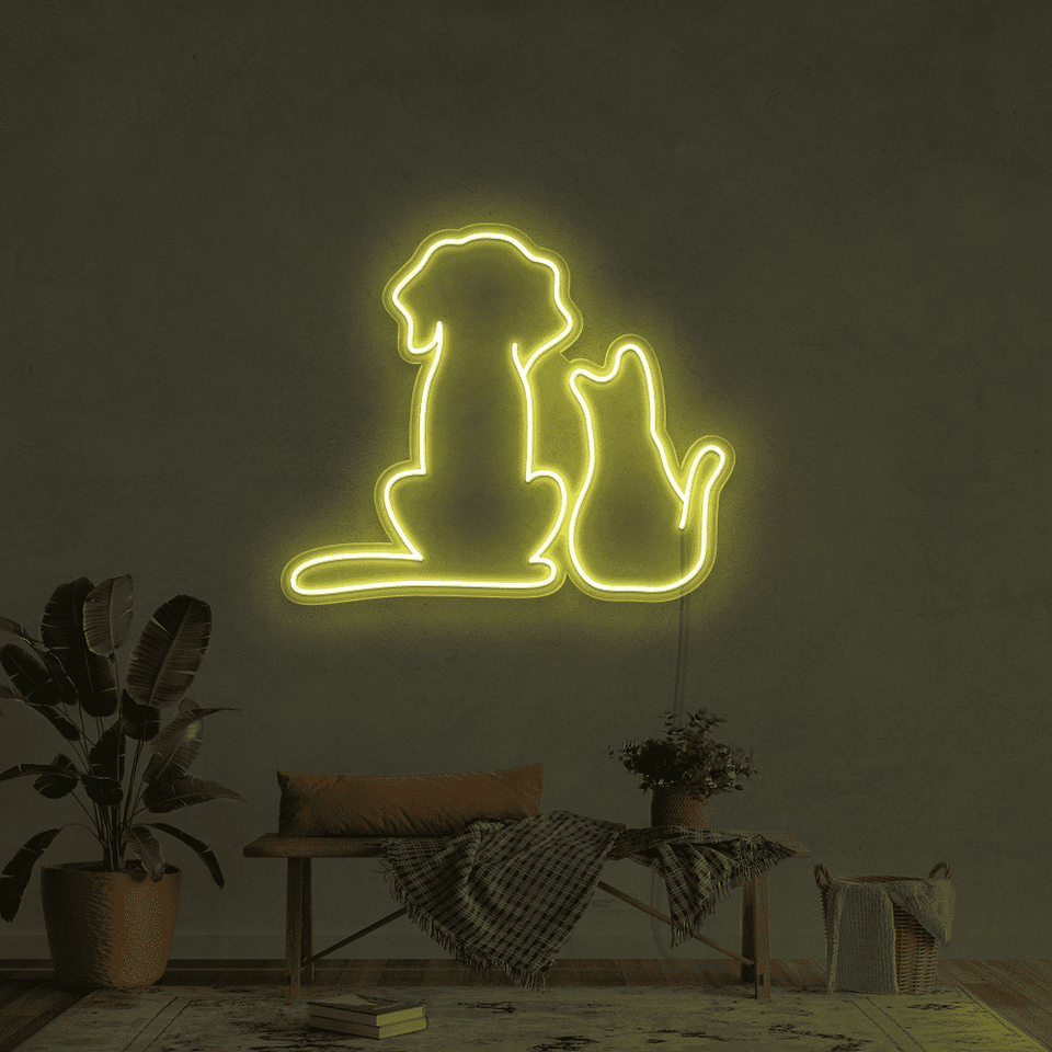 CAT AND DOG YELLOW COLOR LED NEON SIGN