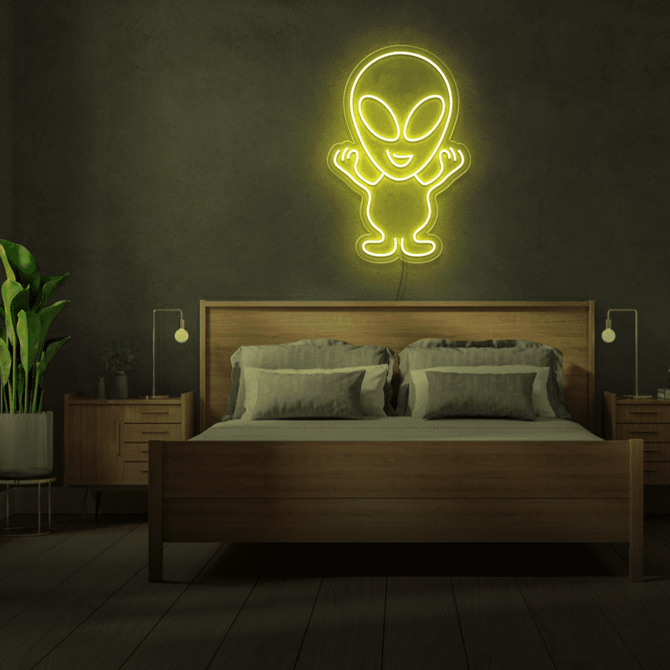 ALIEN LED Neon sign in lemon yellow color designed by Neon Marvels
