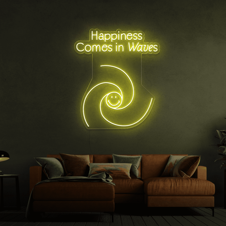 HAPPINESS COMES IN WAVES PINK COLOR LED NEON SIGN