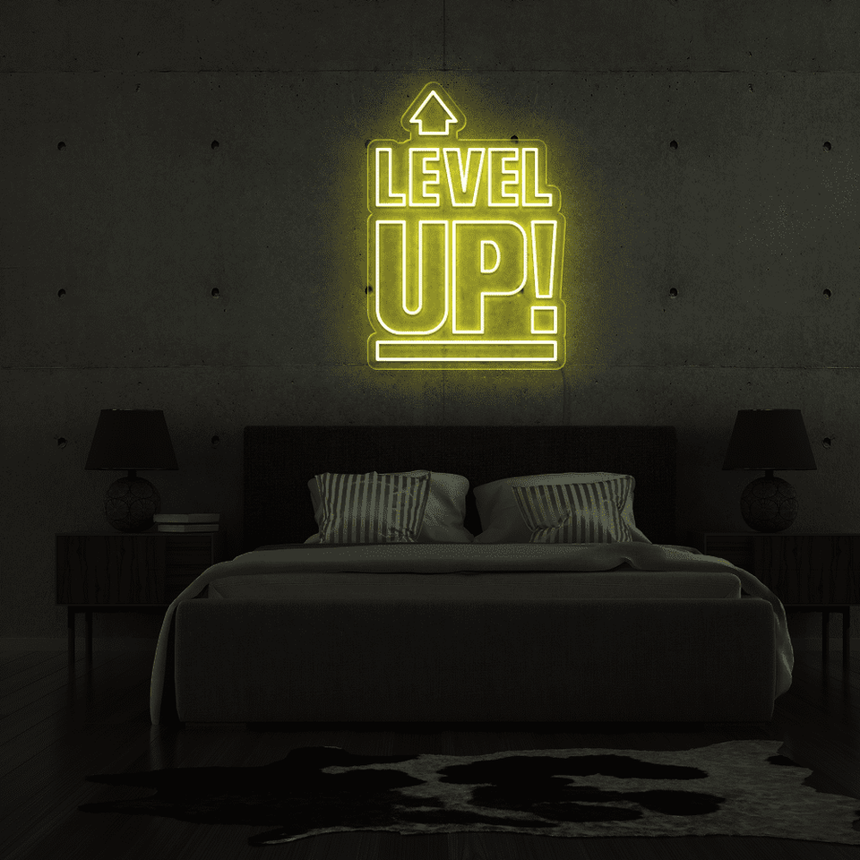 LEVEL UP lemon yellow color LED Neon sign designed by Neon Marvels