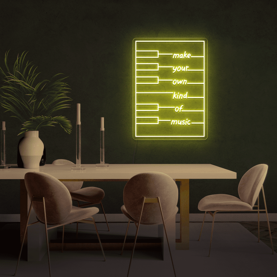 Make your own kind of music LED neon sign in lemon yellow color designed by neon marvels