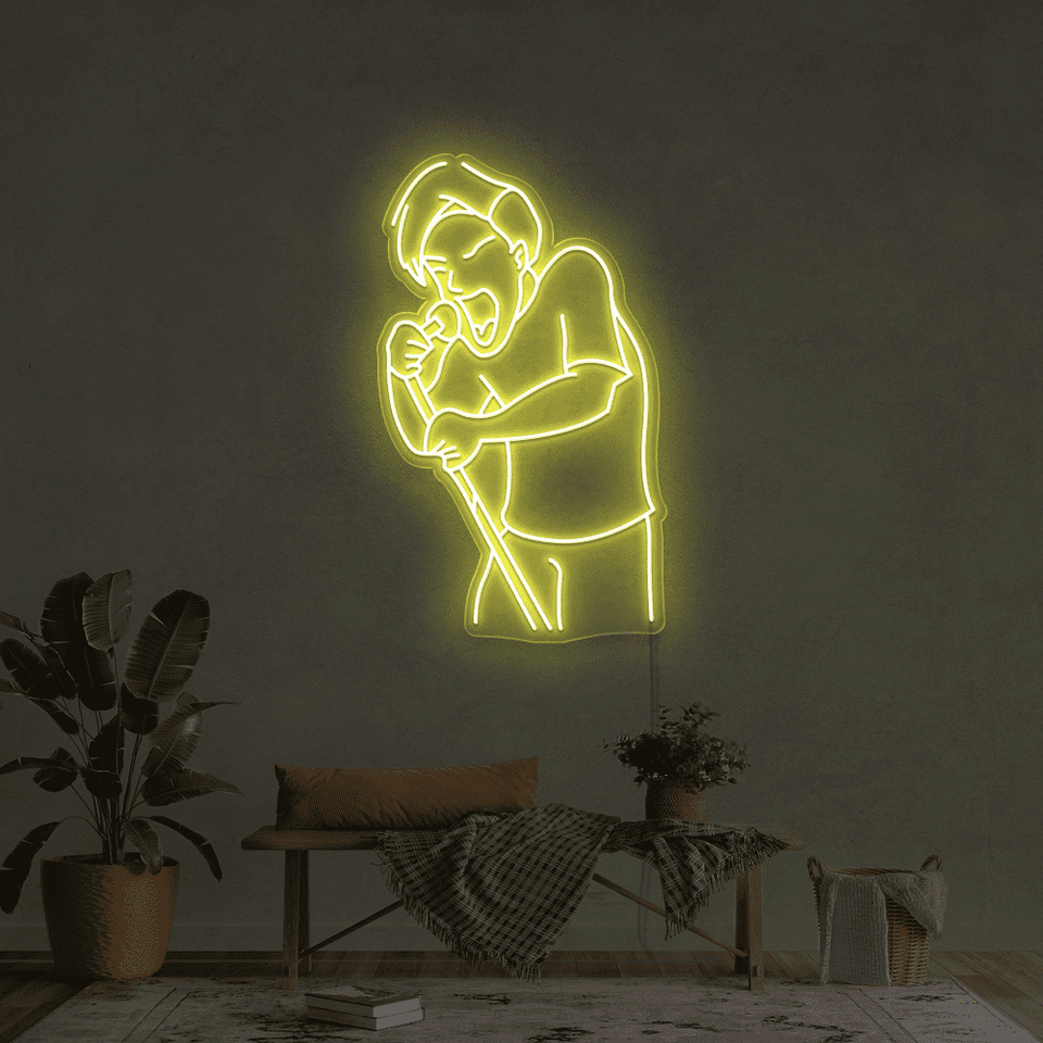 A singer as an LED neon sign in lemon yellow color designed by Neon Marvels