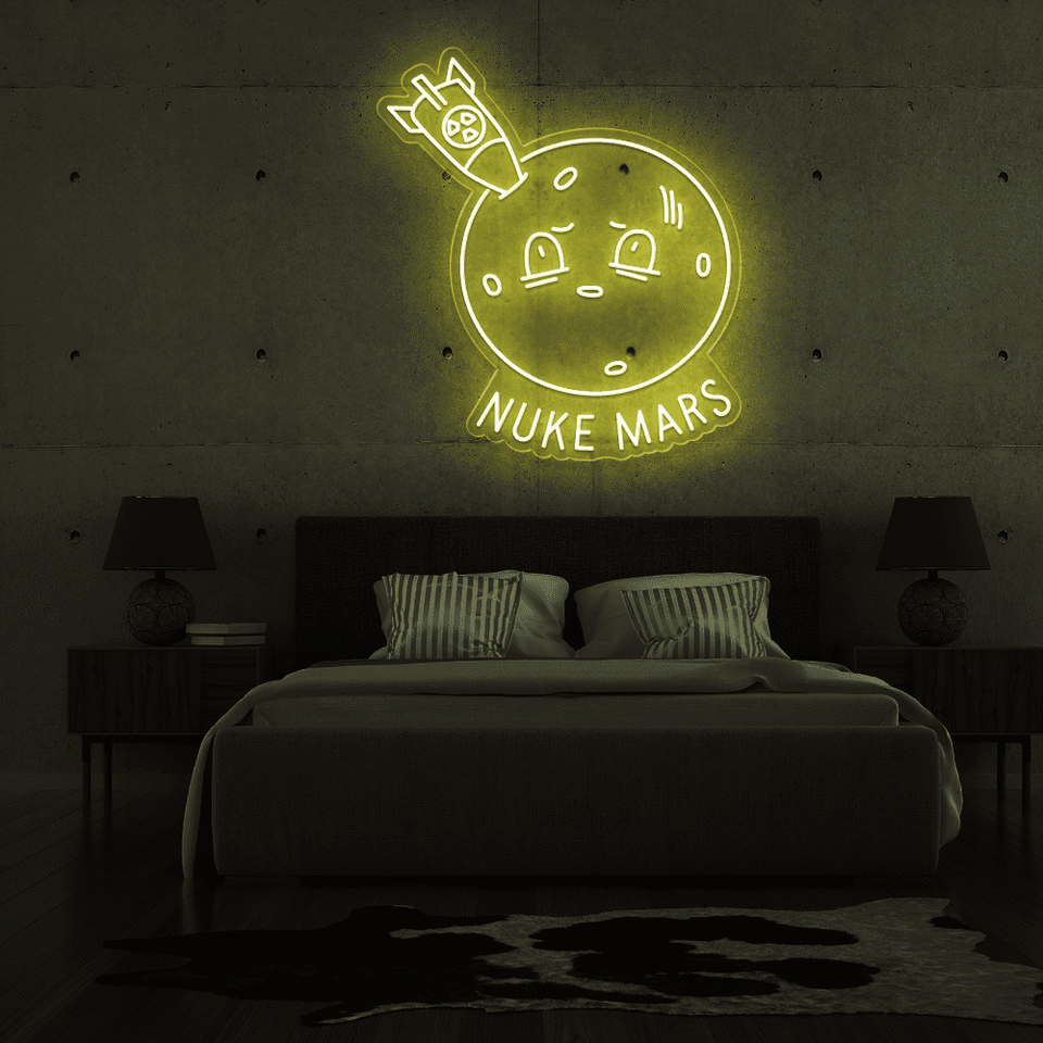 Nuke Mars caption as LED Neon Sign in Lemon Yellow Color - made by neonmarvels.com