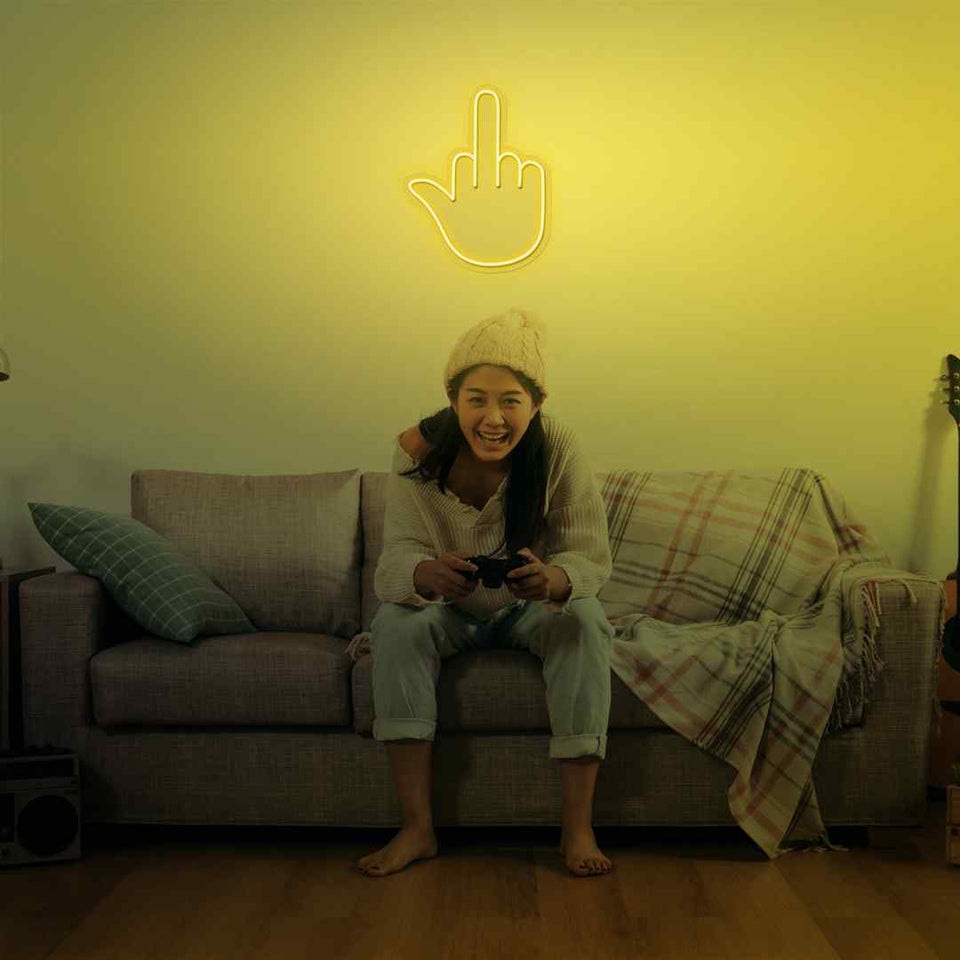 Middle finger neon sign