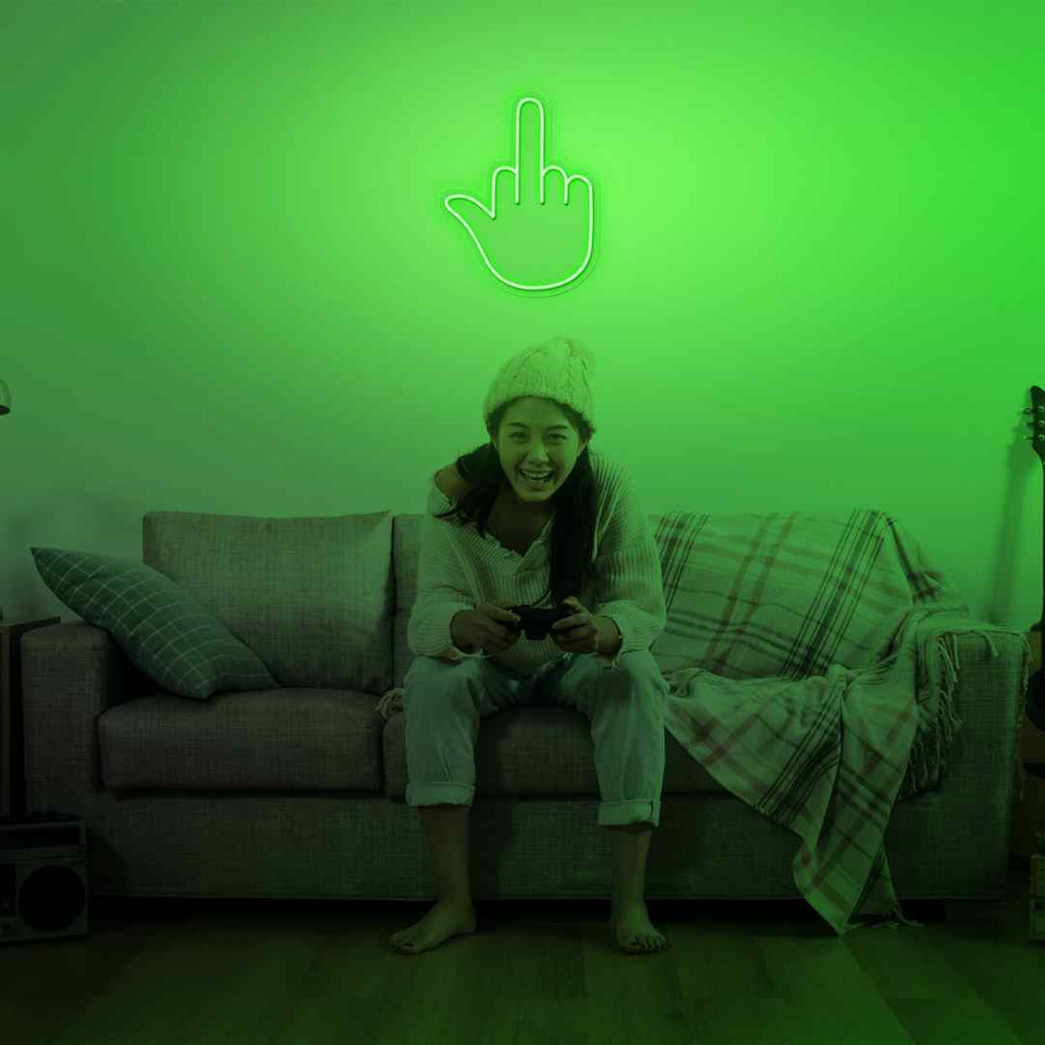 Middle finger neon sign