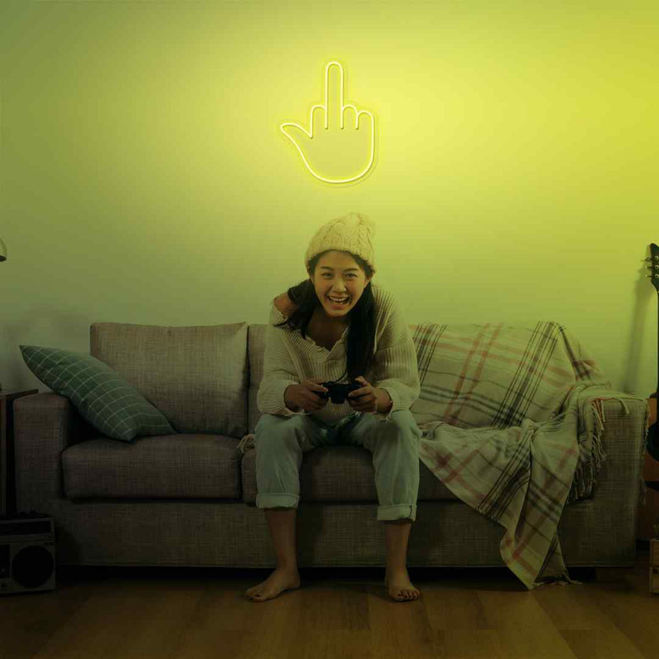 Middle finger neon sign