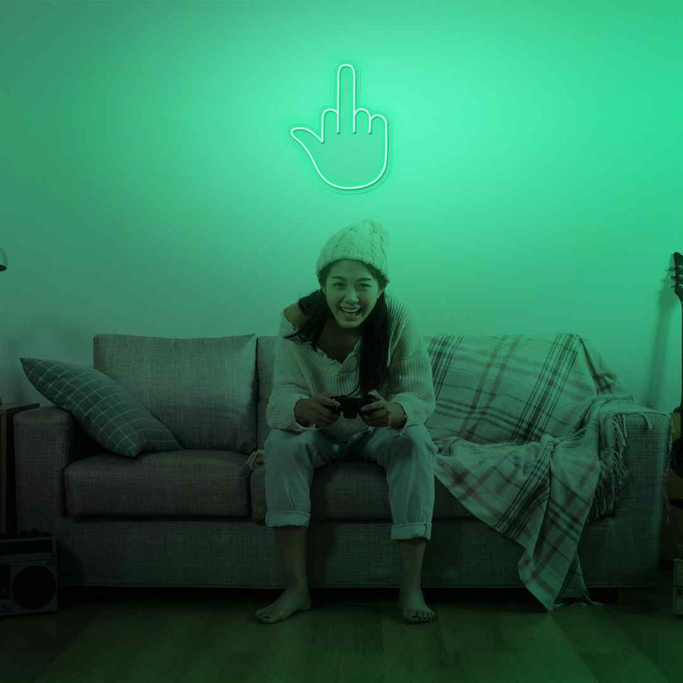 Middle finger neon sign