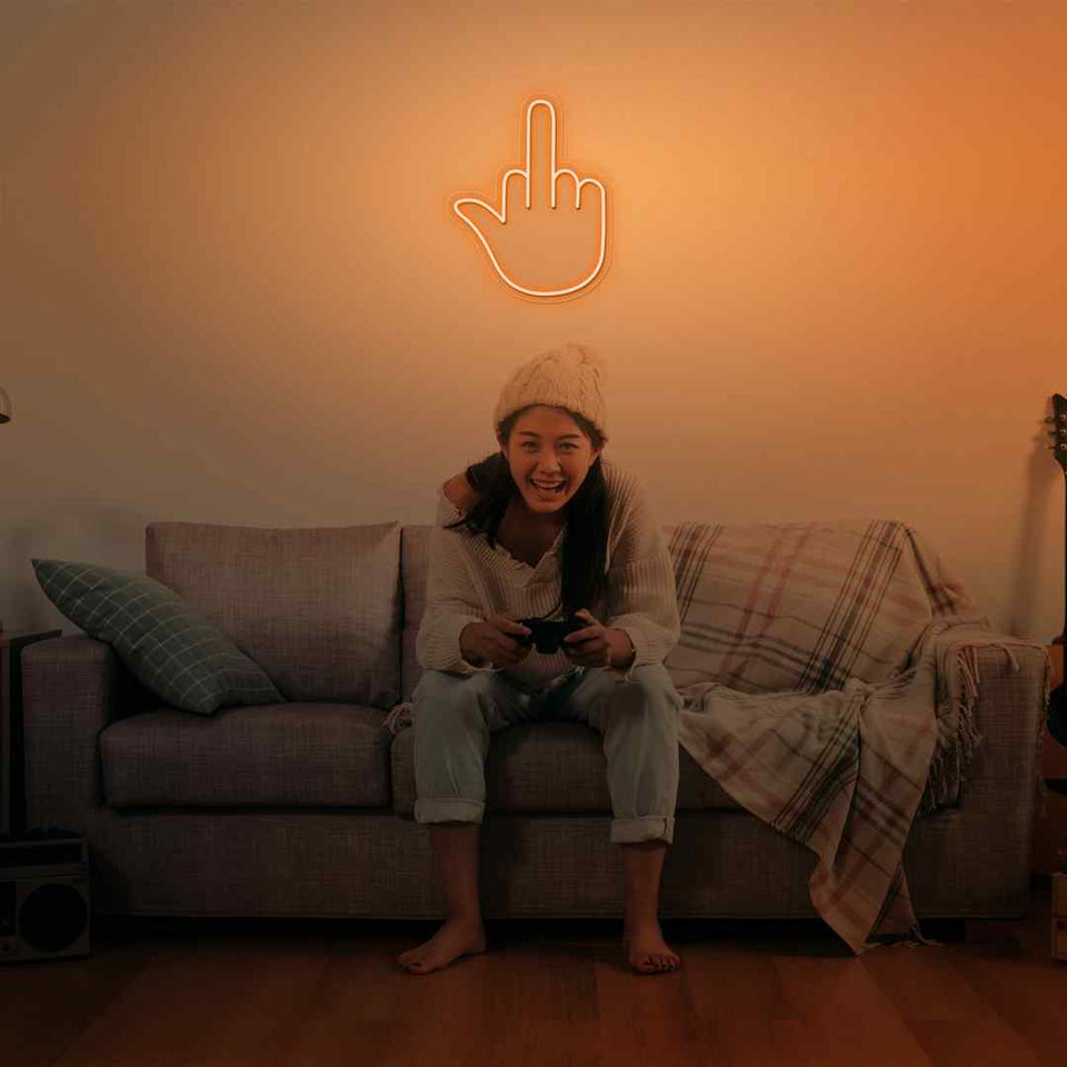 Middle finger neon sign