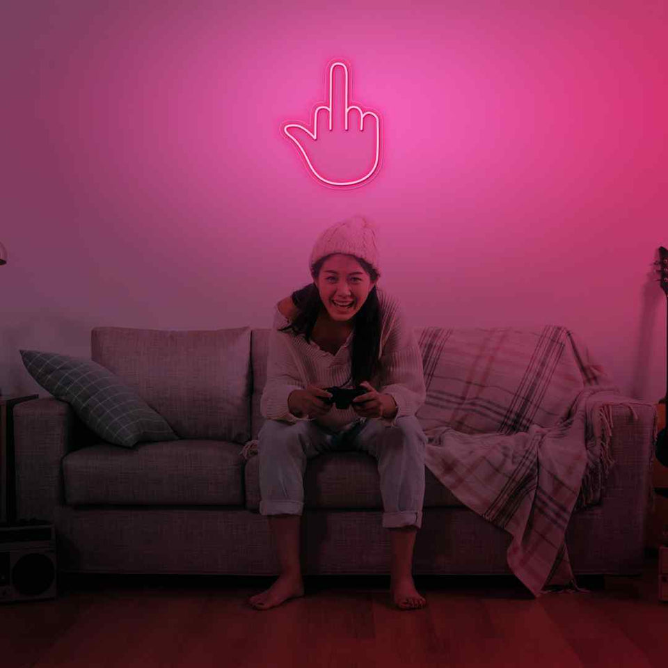 Middle finger neon sign