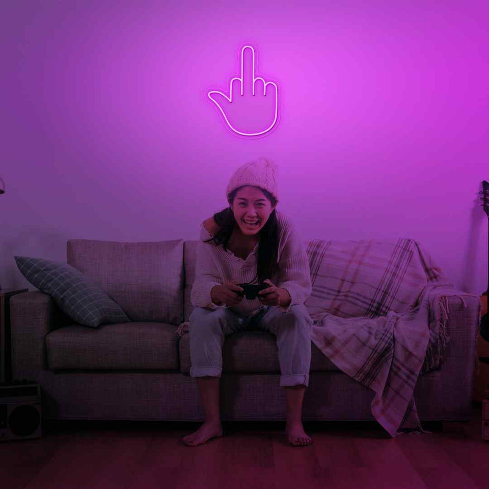 Middle finger neon sign