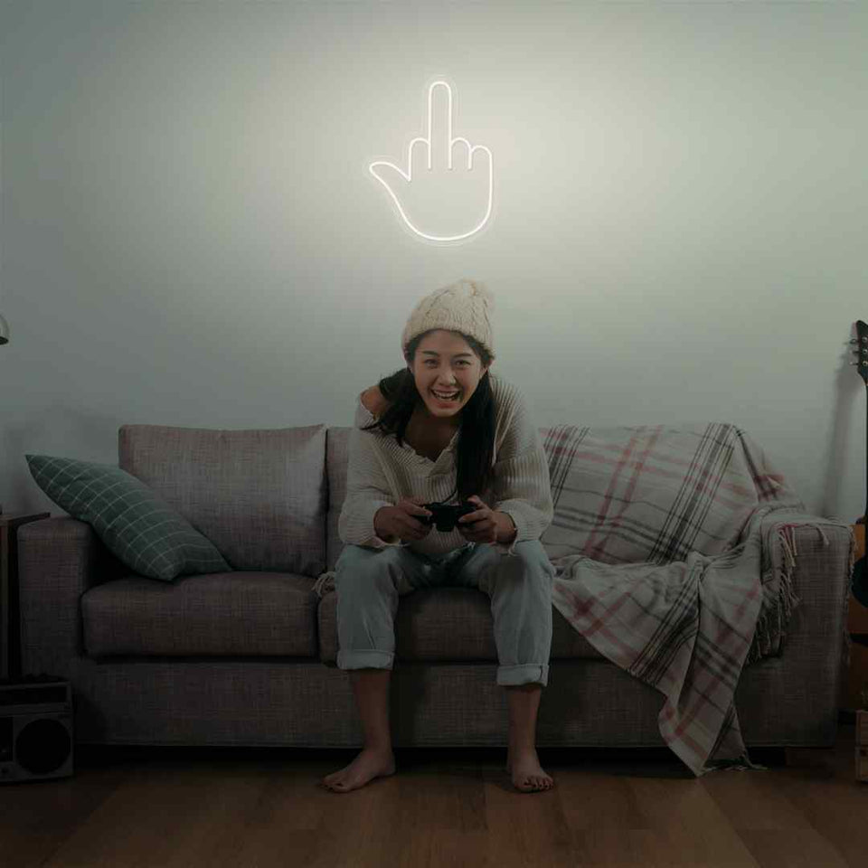 Middle finger neon sign