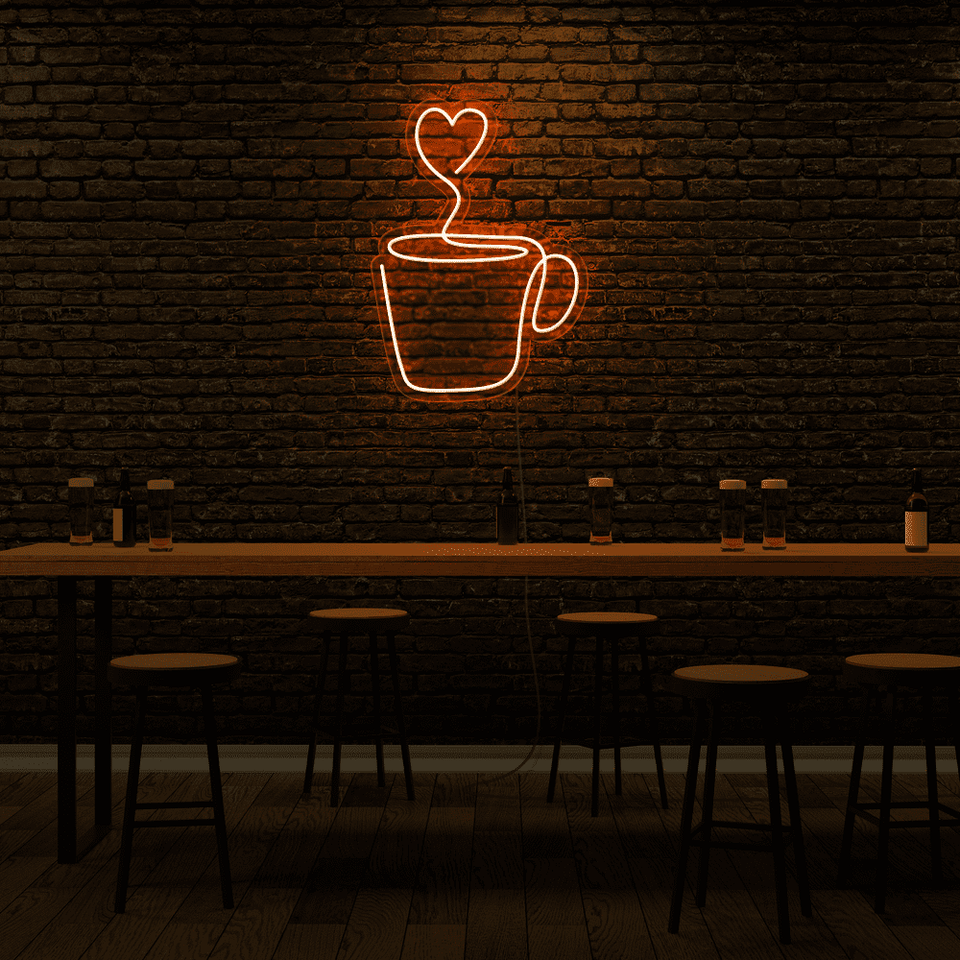 Heart Shaped Cup LED Neon Sign in Orange Color - By Neonmarvels
