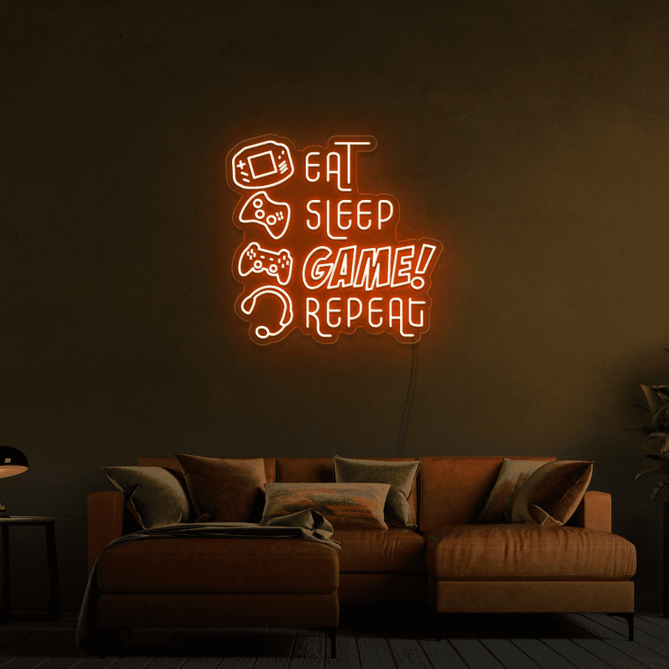 EAT SLEEP GAME REPEAT ORANGE COLOR LED NEON SIGN