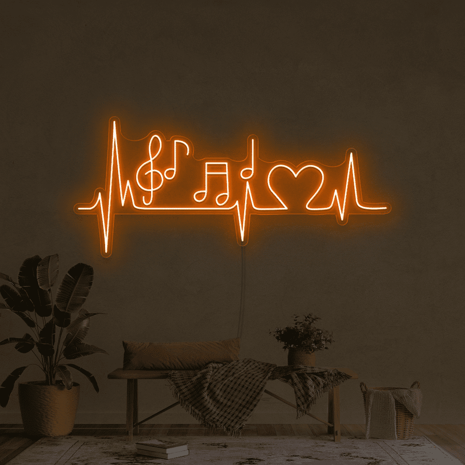 Music pulse LED Neon sign in orange color designed by neonmarvels.com